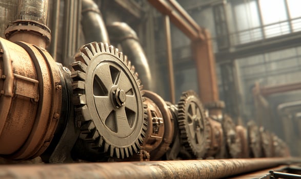 Industrial machinery in a factory with gears photo