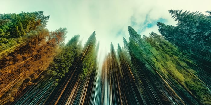 A photo of a forest with trees and sky