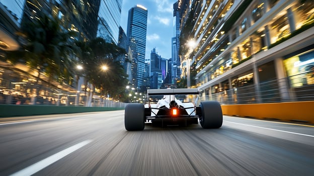 A racing car driving down a city street photo