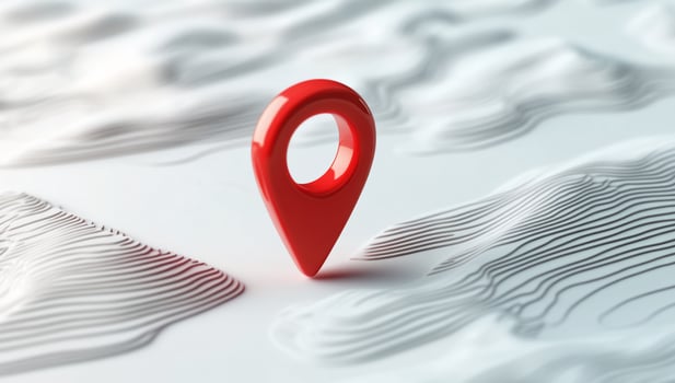 A red pin is on top of a map photo