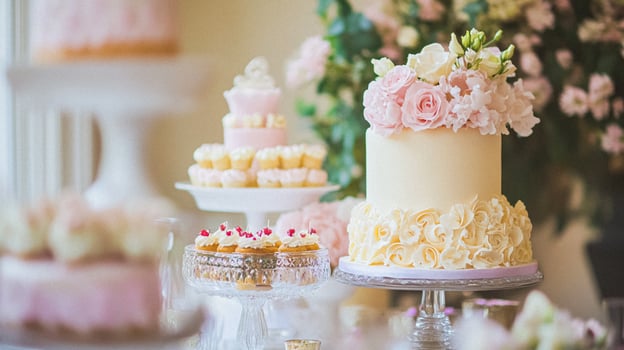 Cottage wedding decoration in the countryside, floral decor and event celebration, flowers, wedding aisle, wedding cake and tablescape, English country style photo