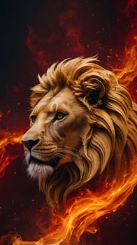 Lion head in fire background photo