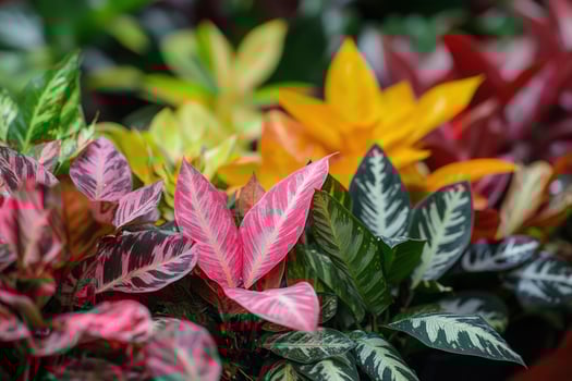 Vibrant array of colorful indoor plants and foliage. photo