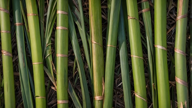 A close up of a bunch of green bamboo photo