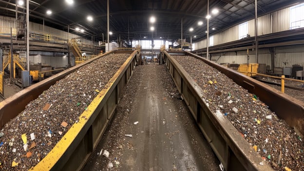 Industrial Recycling Facility Waste Sorting Conveyor Belts Process photo