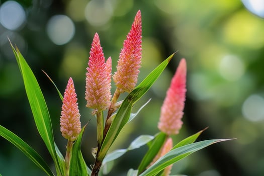 Vibrant pink flower spikes among green foliage. photo