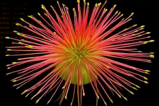 Vibrant flower with long, colorful stamens. photo