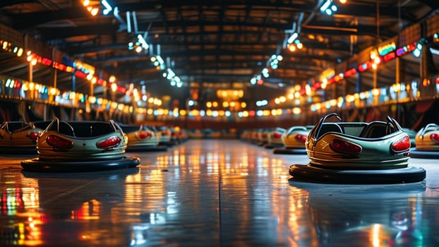 Empty bumper cars arena at night photo