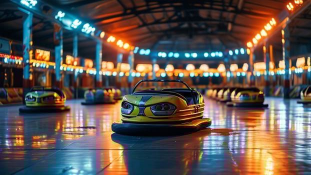 Empty bumper cars at night. photo