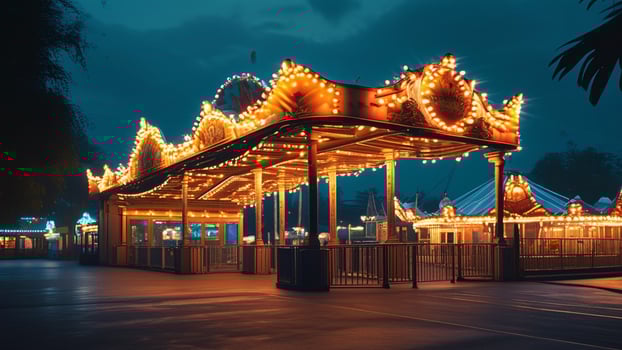 Illuminated carousel at night photo
