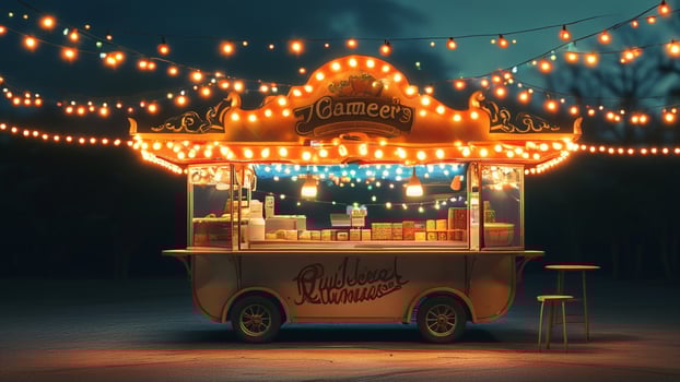 Night food stall with string lights photo