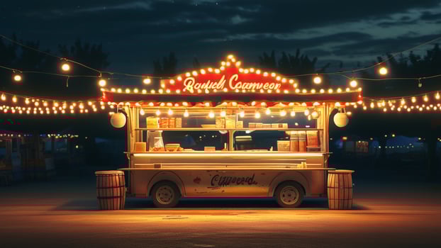 Night food stall with warm lighting photo