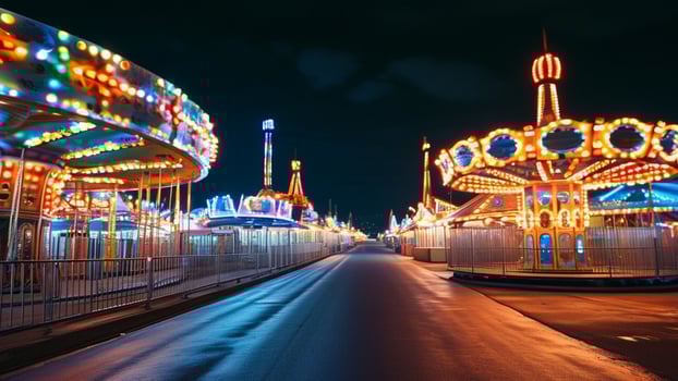 Night view of amusement park rides photo