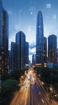 A city street with traffic and buildings in the background photo
