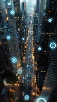 A city with many connected devices and lights photo