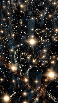 A cityscape with lights and buildings in the background photo
