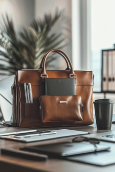 Elegant Laptop Bag in Professional Office Setting for Modern Business Use photo