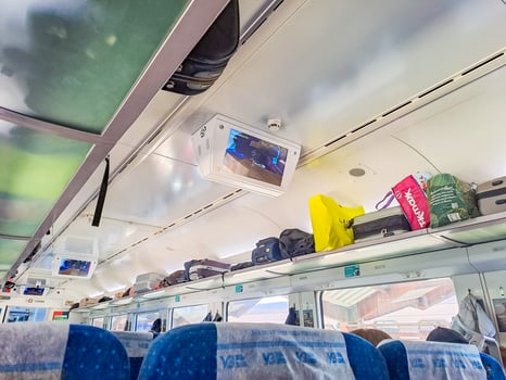 Lviv- Ukraine- 20 September 2024. Modern tv screen inside bus, train, or tram. photo