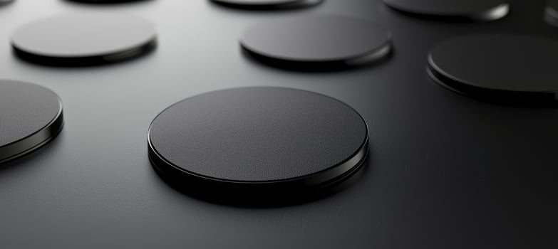 Circular Sticker Mockup on Black Tabletop with Minimalist Design for Branding and Marketing photo