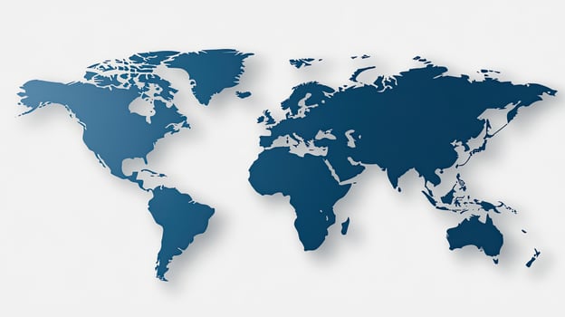A blue world map on a white background photo