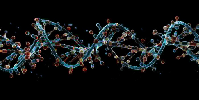 Detailed diagram of DNA double helix with nucleotide pairs, picture photo