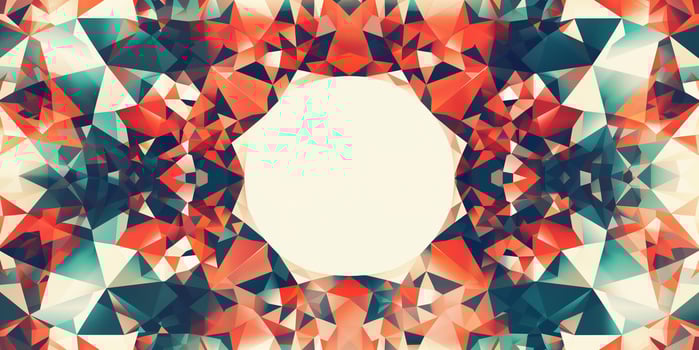 Abstract geometric pattern of triangles and circles with blank white area for copy space in center, photo