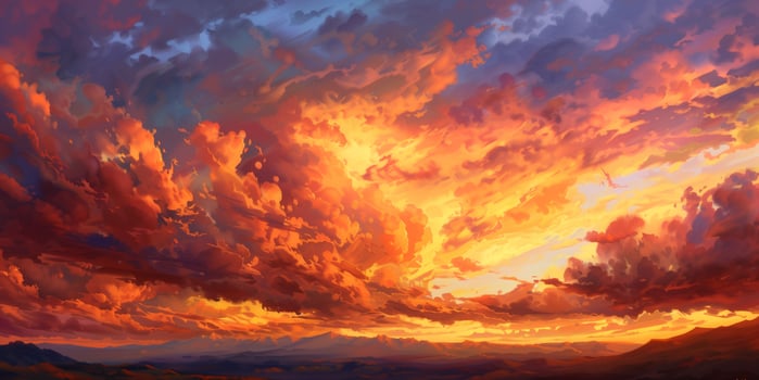 Clouds streaked with gold and crimson as sun sinks below horizon, photo
