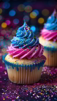 Cupcakes and glitter with luxurious gala lighting, vivid colors, photo
