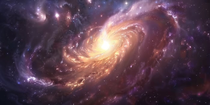 Whirlpool Galaxy interacting with companion galaxy, photorealistic photo