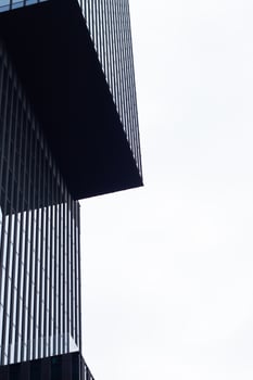 Modern architecture skyscraper building. Cube shapes. Conference and business center in Katowice, Poland, Copy space photo