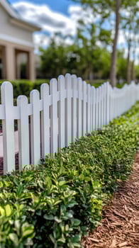 A white picket fence in front of a house photo