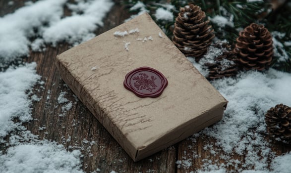 A brown box with a red stamp on it photo