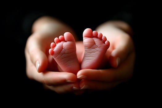 A person holding a baby's feet in their hands photo