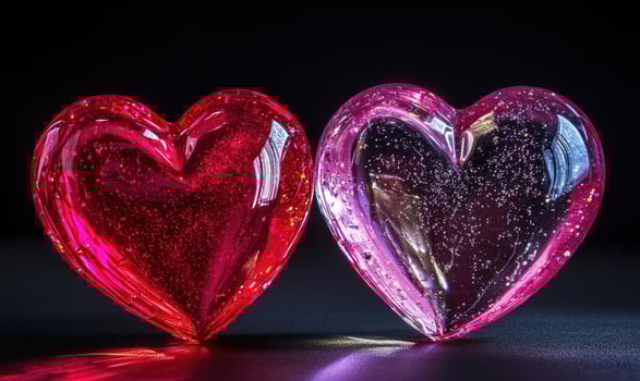Two hearts are sitting on a black surface photo