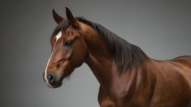 Brown Horse Portrait Against A Grey Background photo