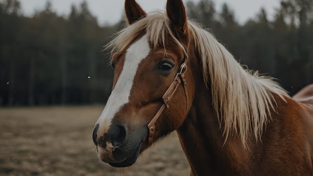 A Horse With A Funny Face In A Forest photo