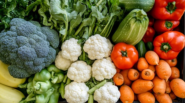 Close-Up View of a Table of Fresh, Vibrant Vegetables photo