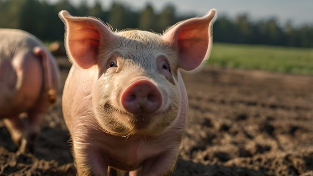 Happy Pig on a Farm in the Sunlight photo