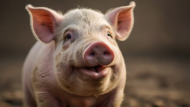 Happy Piglet Portrait with Closed Eyes on a Neutral Background photo