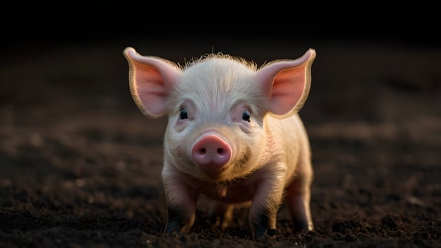 Adorable Baby Piglet With Pink Nose Looking Up In Curiosity photo