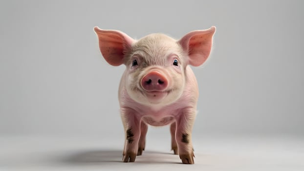 Adorable Pink Piglet Portrait Against a White Background photo