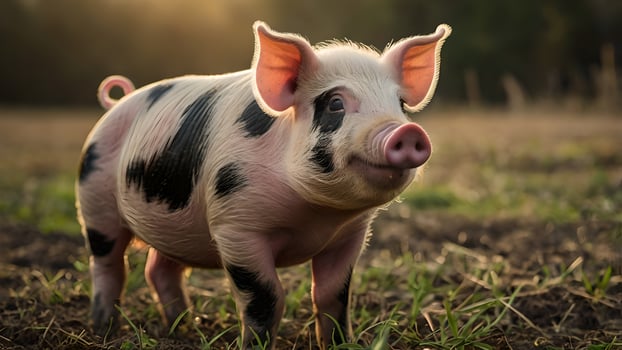 Adorable Piglet Explores a Sunlit Field photo