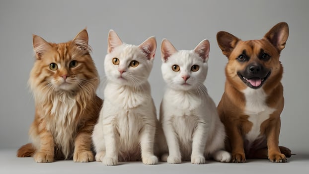 Adorable Cats and Dog Sitting Together photo