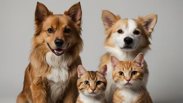 Adorable Cats and Dogs Posing Together for a Friendly Photo