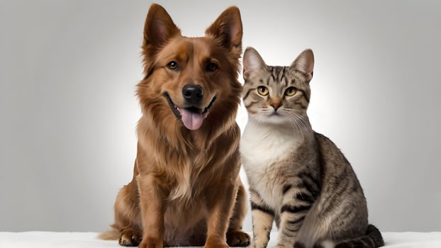 Adorable Dog and Cat Posing Together on a White Background photo