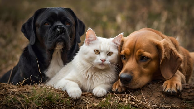 Three Best Friends A Black Dog, a White Cat and a Brown Dog photo