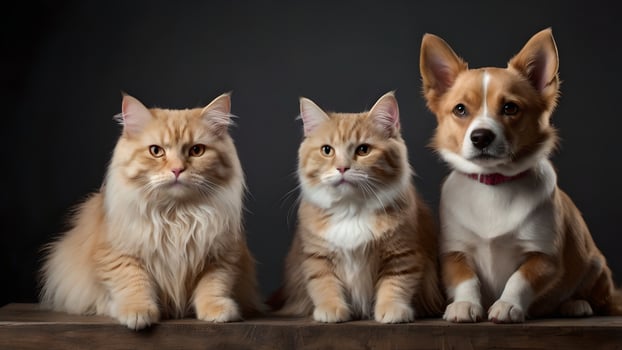 Adorable Cat and Dog Posing Together on a Dark Background photo