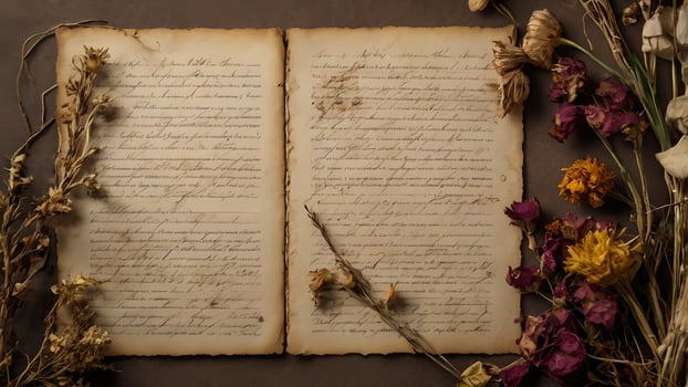 Antique Paper with Dried Flowers Vintage Aesthetic photo