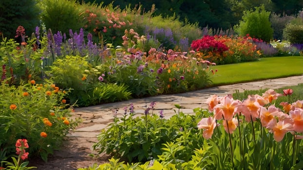 Serene Summer Garden Path with Blooming Flowers photo