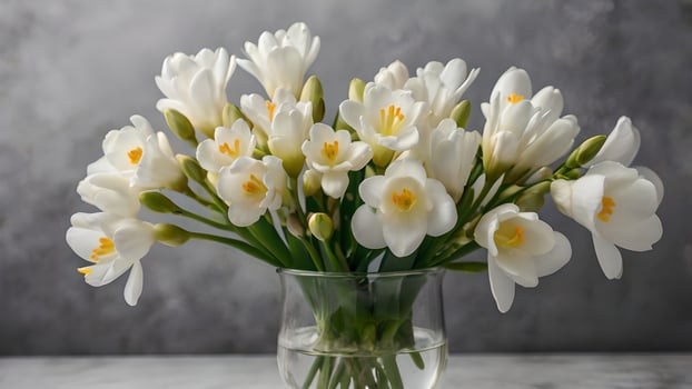 Elegant White Freesia Bouquet in Glass Vase photo